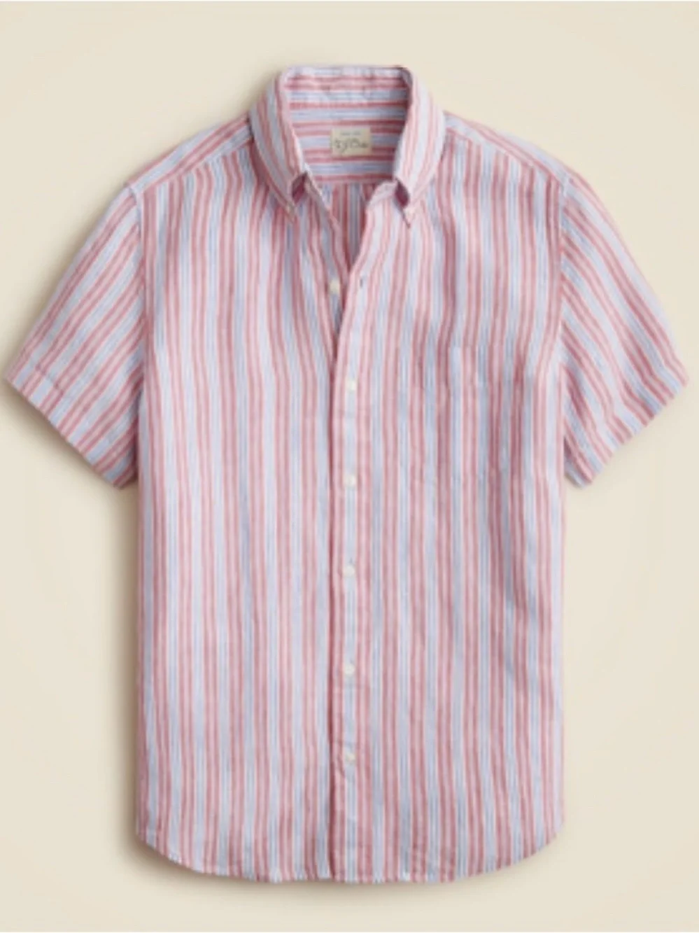 J. Crew Red, Blue & White Vertical Stripe Short-Sleeve Button-Down Shirt
